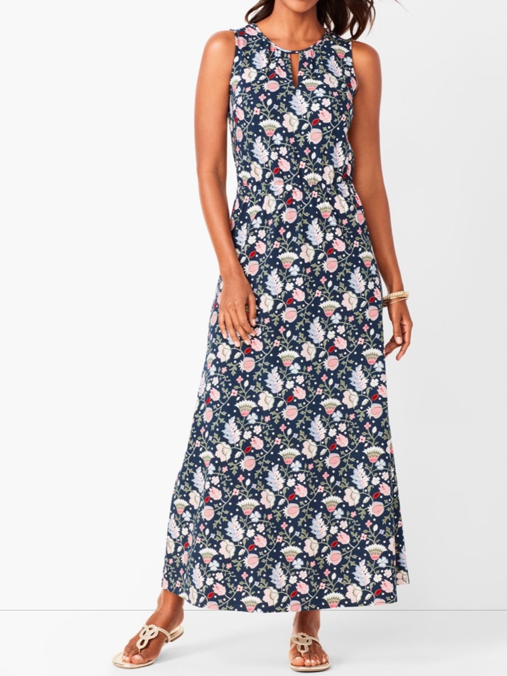 Talbots Petite Floral Maxi Dress Sleeveless Cotton Modal Soft Boho Cottage Core